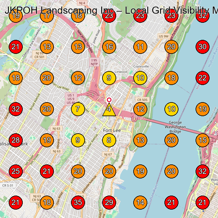 JKPOH Landscaping Inc GeoGrid visibility map for Landscape Designer in Palisades Park